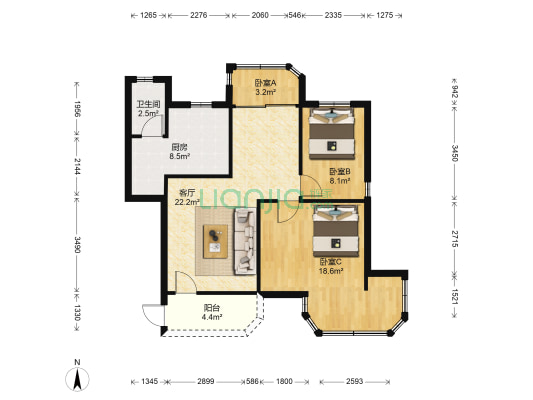 广东省源天工程公司宿舍 3室1厅1卫 68平方