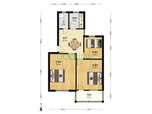 农业局宿舍 3室1厅1卫 73平方