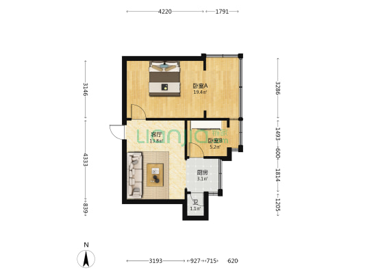 严家地搬迁大院 2室1厅1卫 44平方