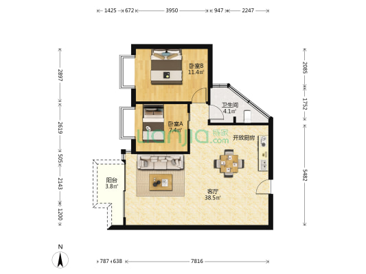 润裕山景豪苑 2室1厅1卫 78平方