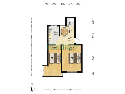 文化路315号 2室1厅1卫 46平方