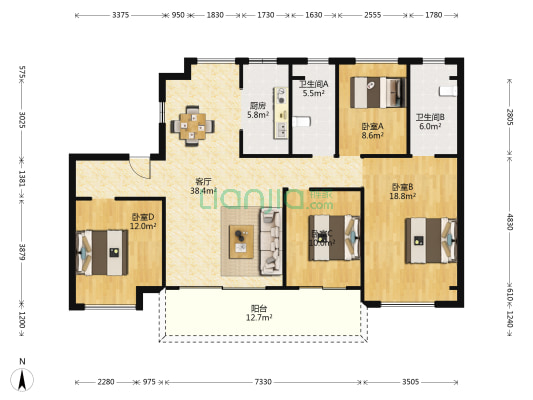 碧桂园·翡翠湾 4室1厅2卫 145平方