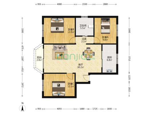 中大广场 3室1厅1卫 97平方
