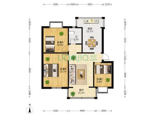 一丘田3号 3室1厅1卫 81平方
