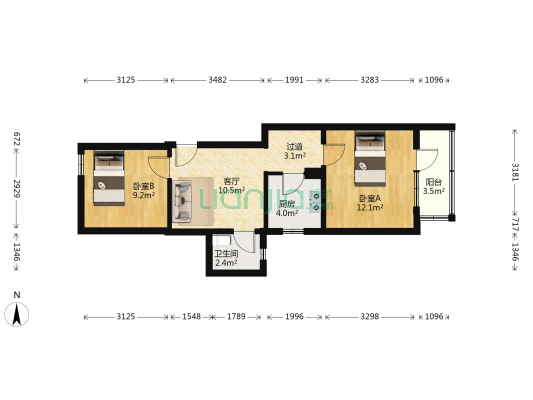 花园路18号院 2室1厅1卫 57平方
