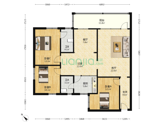 北三街3号 3室2厅2卫 119平方