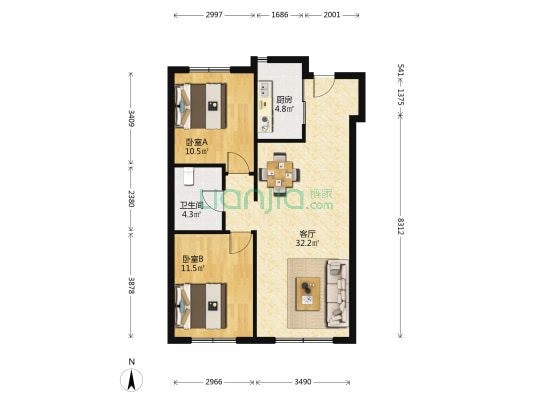 金地江山風華 2室1厅1卫 85平方