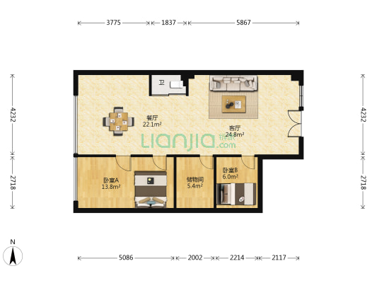 东湖商务公寓 2室2厅1卫 96平方