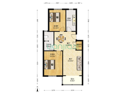 王桥苑 2室2厅1卫 91平方