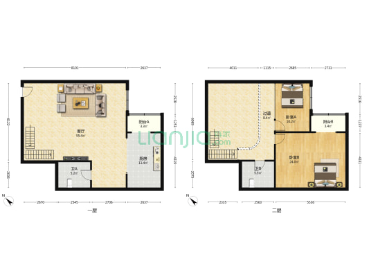 花圃大厦 2室1厅2卫 152平方