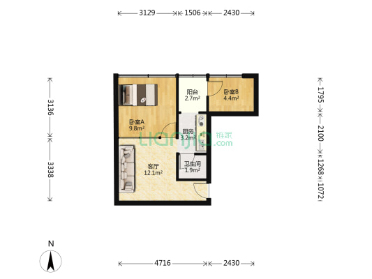 南丽苑 2室1厅1卫 55平方