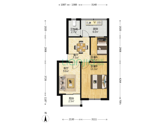 春晖社区桂花西路 2室2厅1卫 55平方