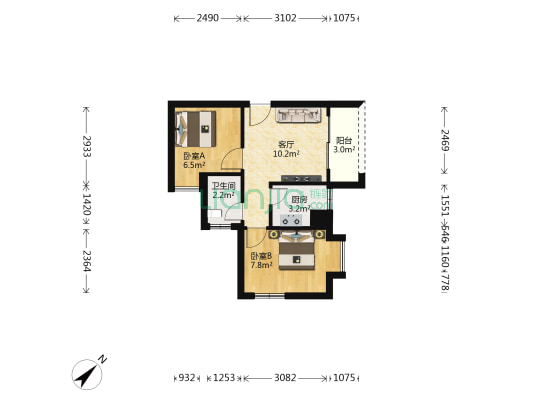 亨元花园 2室1厅1卫 47平方