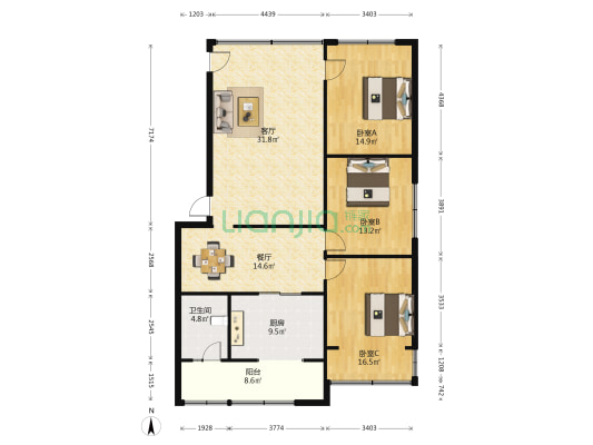 华阳实验小学 3室2厅1卫 129平方