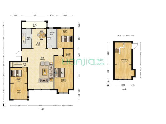 枫丹白露 5室2厅1卫 151平方