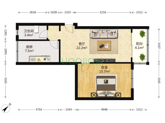 永丰路16号 1室1厅1卫 52平方