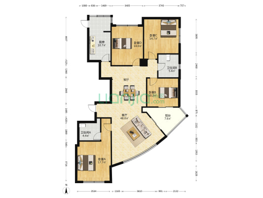 开元广场 4室1厅2卫 183平方