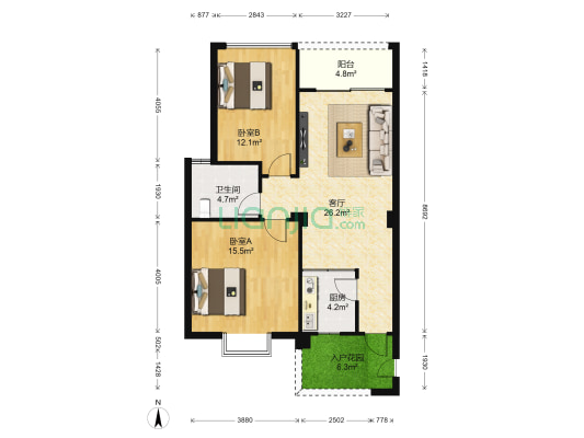 岳麓海岸 2室1厅1卫 91平方