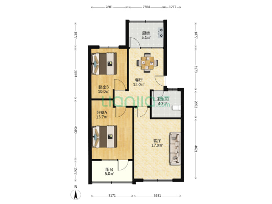 和鑫苑 2室2厅1卫 84平方