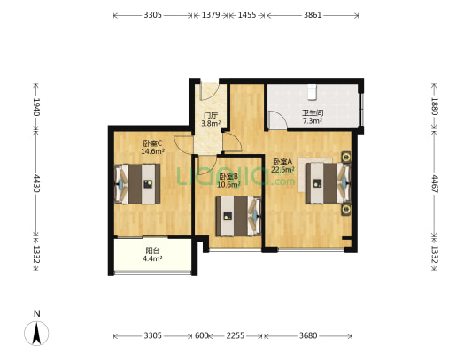 龙湖名景台二期 3室0厅1卫 138平方