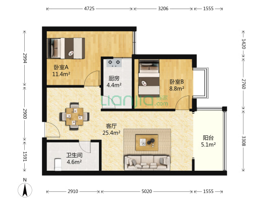 城南国际小区 2室1厅1卫 89平方