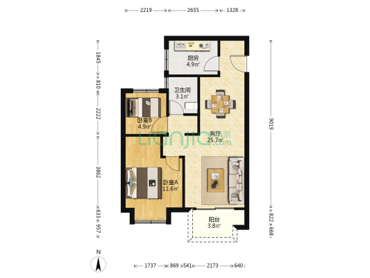 花溪澜园 2室1厅1卫 77平方