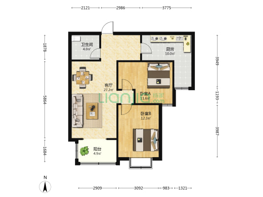 卓昱南苑 2室1厅1卫 95平方