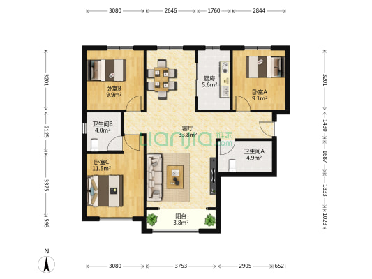 中交香颂 3室1厅2卫 121平方