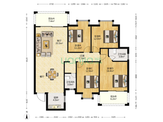 三木城D2区 4室1厅2卫 137平方