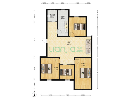 兴利达小区 4室1厅1卫 109平方