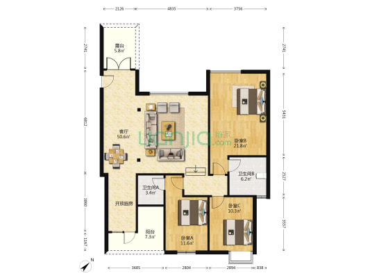 巴比伦小区 3室1厅2卫 206平方