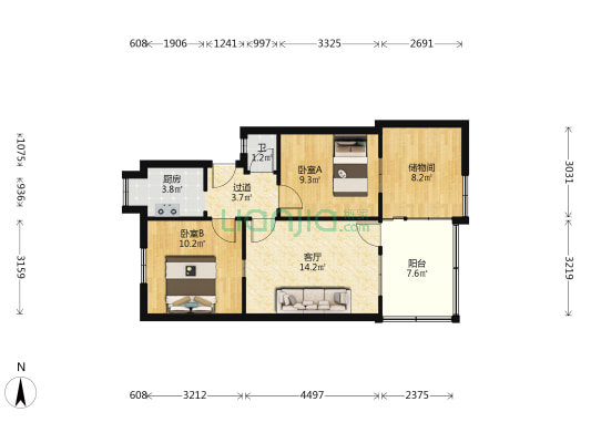 化工厂家属院 2室1厅1卫 59平方