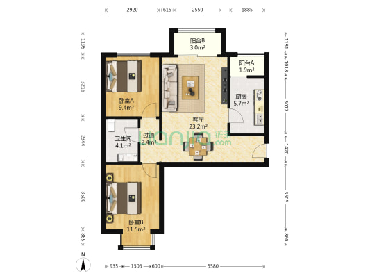 大卫城二期 2室1厅1卫 89平方