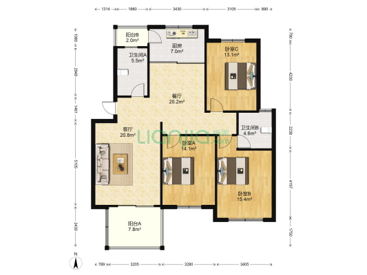 德尚华庭 3室2厅2卫 125平方