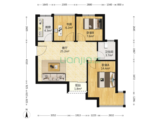 方圆经纬二期 3室1厅1卫 82平方