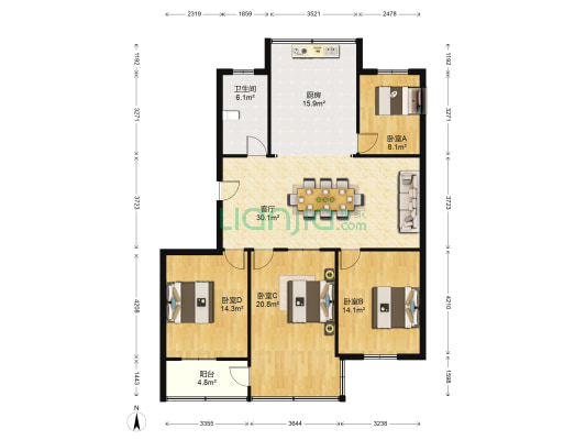 曙光新村 4室1厅1卫 143平方