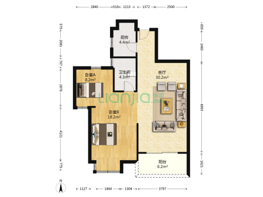 正大新世界 2室1厅1卫 87平方