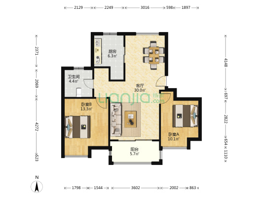 鑫塔水尚 2室1厅1卫 90平方