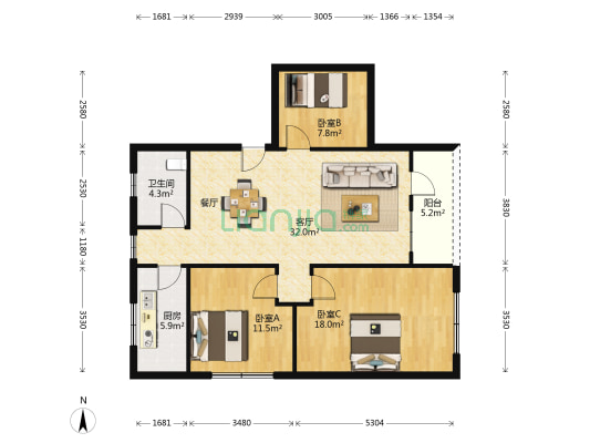 军民路13号 3室1厅1卫 102平方