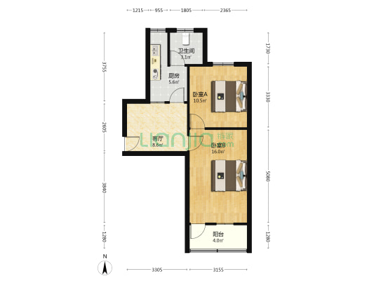 何家弄 2室1厅1卫 57平方