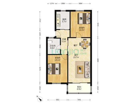 同华苑 2室1厅1卫 84平方