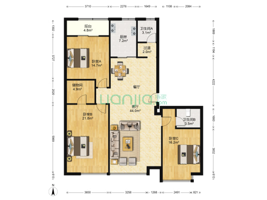 燕山公馆 3室1厅2卫 166平方