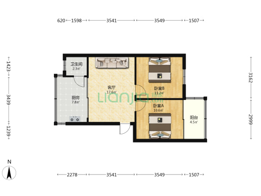 四通街4号 2室1厅1卫 64平方