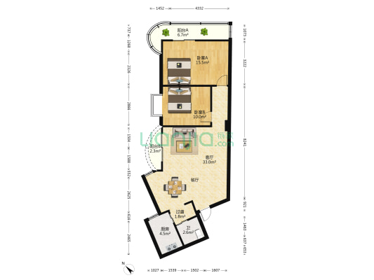 开来枫景佳园 2室1厅1卫 103平方