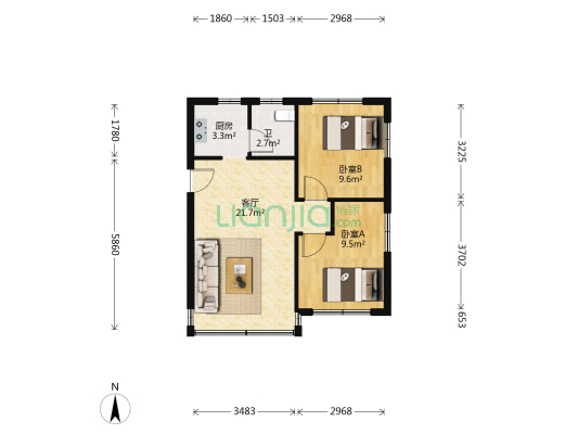 长乐路 2室1厅1卫 95平方