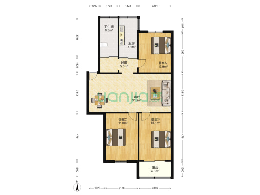妙光苑 3室1厅1卫 117平方