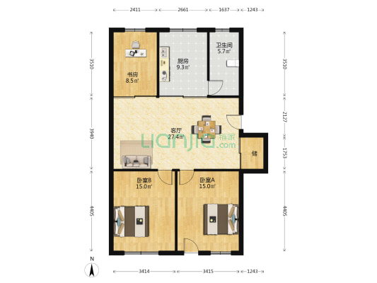 皋北新村 3室1厅1卫 106平方