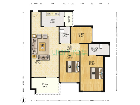牧云溪谷五期云锦 3室1厅2卫 116平方