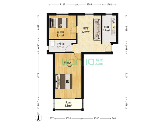 谷北小区 2室1厅1卫 61平方