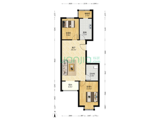 京港国际城 2室1厅1卫 92平方
